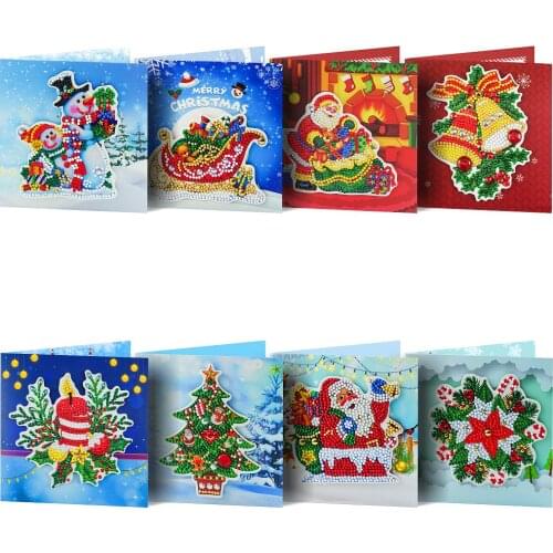 Christmas greeting card 8-piece set diamond painting mosaic embroidery 5D greeting card, DIY kit Christmas gift Postcard Gift