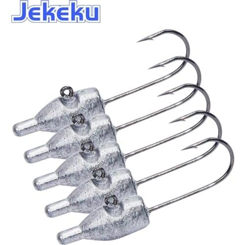JEKEKU 5pcs Exposed Lead Jig Head Fishing Hook 1.4g 2g 2.5g 3.5g Barbed Hook Soft Lure Jigging Hook Fishing Tackle