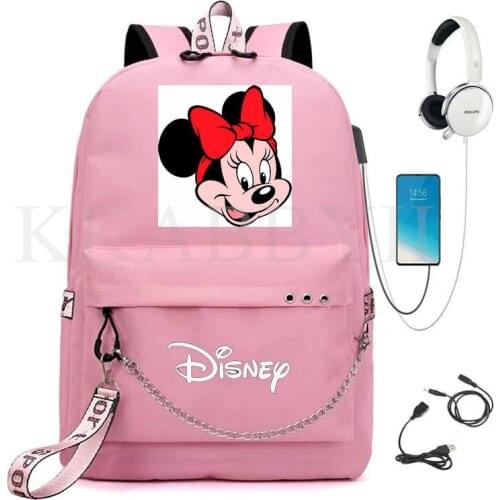 Mickey Minnie Mouse Teenage Girls Boys Backpack Students School Bags Pattern Childrens Schoolbag Mochilas Usb Charging Bookbag