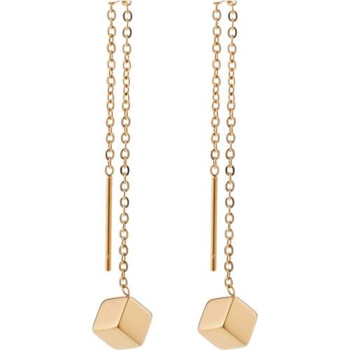 Lureme Simple Stainless Steel Long Tassel Square Dangle Earrings Thread Chain Earrings (er006277)