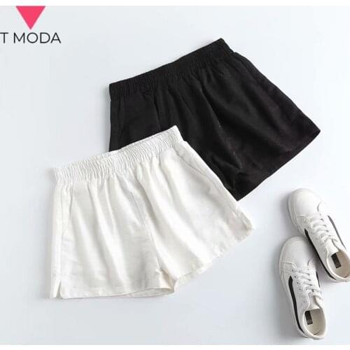 T MODA 2021 Summer Women Fashion Casual Black White Classic Shorts Loose Vintage Womens Elastic Waist Chic Jogging Short Pants
