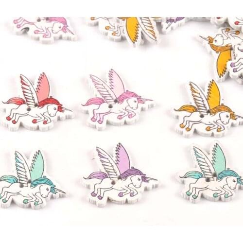 Mixed Wing Horse Painted Wooden Buttons For Clothing Home Decoration DIY Crafts Handmade Sewing Scrapbooking 25pcs 30x30mm m1662