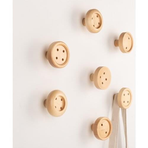 Nordic button wall hooks wood wall key hanger creative coat hook home decoration wall hookup clothesline home decoration