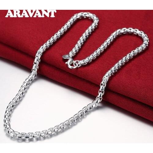 925 Sterling Silver 6mm 20inches Round Box Chain Necklaces For Men Women Statement Wedding Jewelry