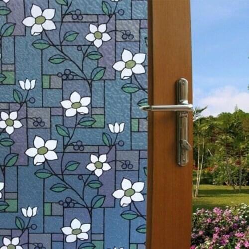 Window Tint Stained Glass Film Adsorption Glue-free Flower Window Privacy Protection Film Blue Home