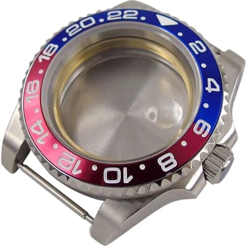 High quality 40mm 316L stainless blue red bezel Watch case Sapphire Crystal Glass fit for 2824 2836 8215 movement Watch Case