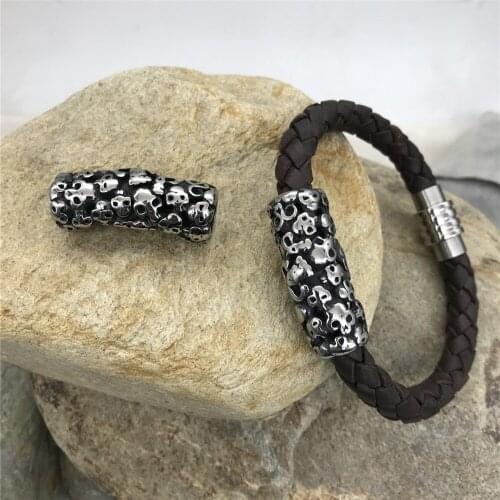 Wonlee Winle Stainless Steel 8mm Big hole Skull Bracelets Bead Charm Fit DIY Leather Bracelet Jewelry Making (Without Bracelet)