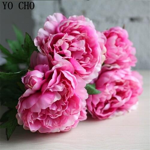 YO CHO Simulation Peony Flower Bouquets Wedding White Flowers Christmas Home Garden Decoration Big Rose Artificial Peony Flowers