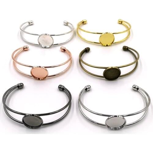 1-5Pcs/Lot Blank Bangle Cabochon Base Findings Adjustable Cuff Bracelet Cameo Tray Bezels Settings For Jewelry Making Supplies