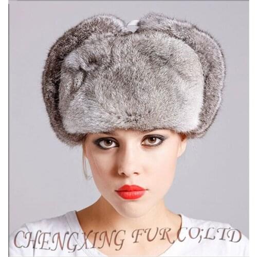CX-C-26A Womens Gray Full Fur Rabbit Russian Aviator Hat
