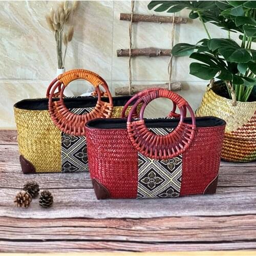 Basket 2021 New Pure Handcraft Plant Weaving2021 National Style Women Bag Bucket Vintage Hard Silt Pocket Handbag High-capacity