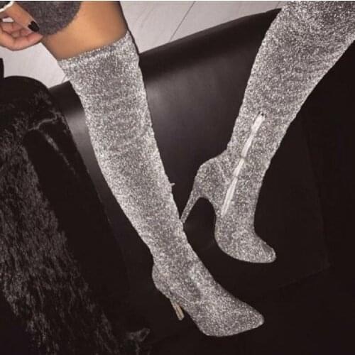 ASHIOFU Handmade New Hot Ladies High Heel Thigh High Boots Stretch Leather Party Prom Over Knee Boots Evening Club Fashion Boots
