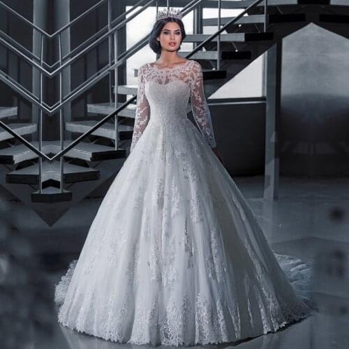A line Scoop robe de mariee Lace Wedding Gowns vestidos de novia 2015 Vintage Long Sleeve Wedding Dresses Made in China
