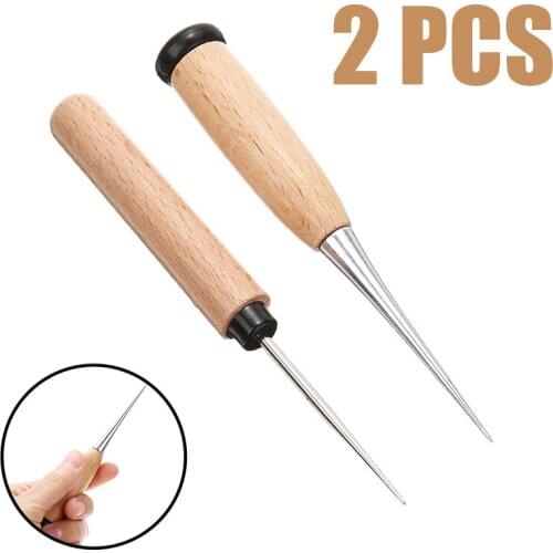 2pcs Wooden Handle Leather Sewing Awl DIY Carft Stitch Needle for Canvas Shoes Repair Stitching Sewing Leather Craft Awl Tool
