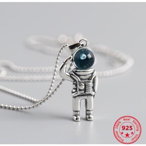 2020 Summer New S925 Sterling Silver Necklace Astronaut Pendant Retro Hip Hop Style Unisex Chain Jewelry