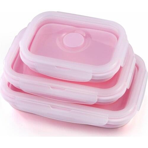 3Pcs Baby Food Box Portable Silicone Lunch Box Multifunction Folding Sealed Microwave Over Box Kitchen Food Storage Container