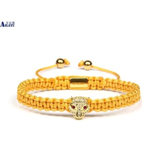 Ailatu Couples Jewelry Cz Panther Braiding Bracelet New Micro Pave Pink Cz Eye Leopard Bracelets Top Quality