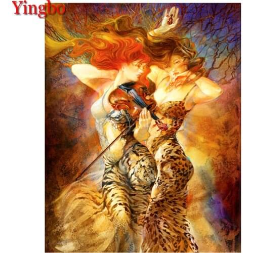 Full round square 5D DIY Diamond painting Abstract violin beauty beads cross stitch kits diamond embroidery full display mosaic