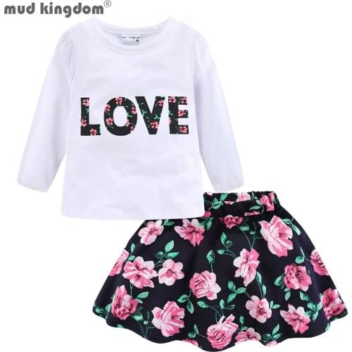 Mudkingdom Girls Clothes Set Love Long Sleeve Spring Children Skirt Outfit Floral Little Big Sister Cute