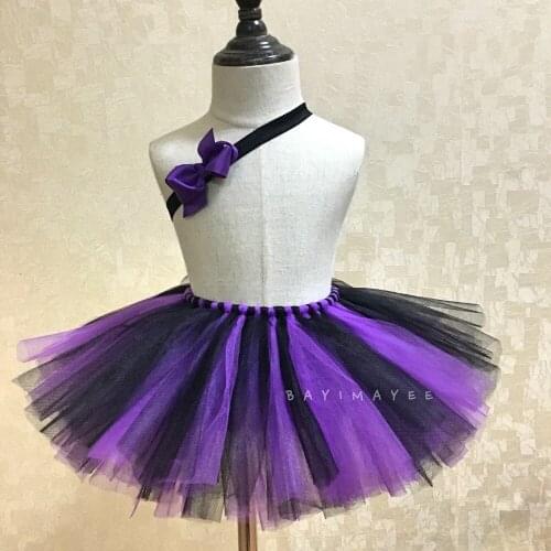 Girls Purple Black Tulle Skirts Baby Ballet Pettiskirt Tutus with Bow Headband Kids Halloween Party Costume Skirts Clothing