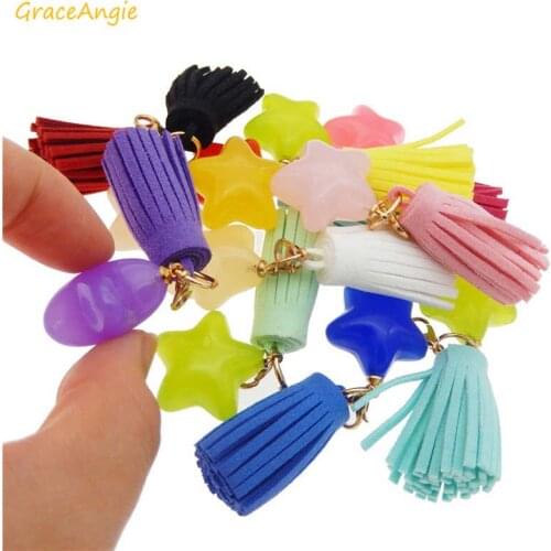 GraceAngie 4-10pcs Pentagram Tassel Pendant Keychain Five-Pointed Star Bag Hang Tag Charms Phone Case Decor Accessory 68*24mm