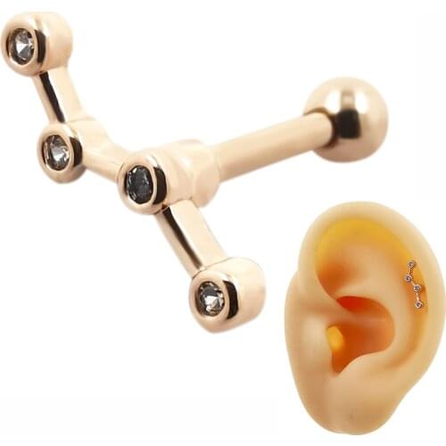 JHJT 1PC 16G Cartilage Rose Gold Color Stud Earrings Stainless Steel for Women Child Cartilage Ear Studs Piercing Jewelry