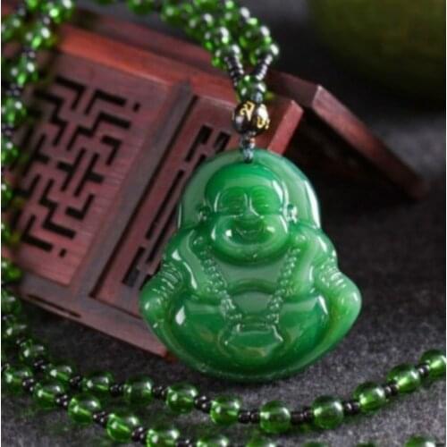 Classic Natural Stone Buddha Pendant with Spinach Green Smiling Buddha Maitreya Buddha Pendant Jewelry