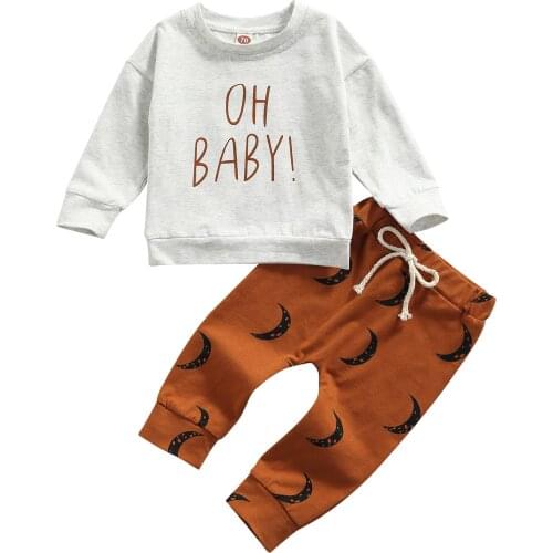 0-3Years Toddler Baby Girl Boy Autumn Clothing Set Long Sleeve Letter Printed Top Long Pants 2Pcs
