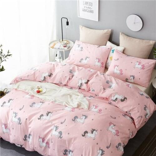 Hot Unicorn Printing Quilt Cover Home Textile Bedding Quilt Cover and Pillowcover 3pcs Banana Leaf Queen Bedding Set
