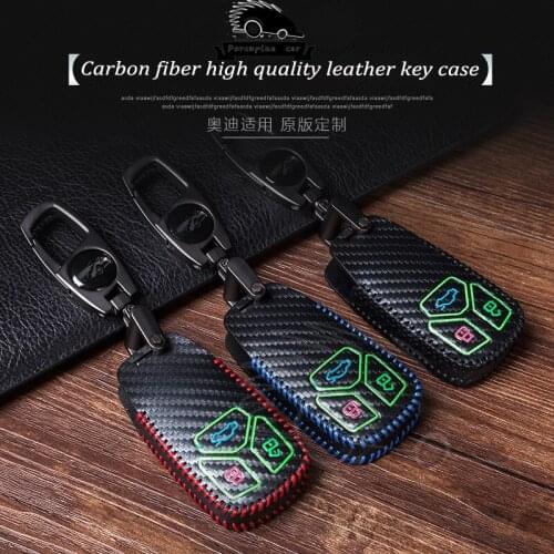 Carbon fiber Noctiluce leather Car Key Case Cover For Audi A4 B9 Q5 Q7 TT TTS 8 S 2016 2017 Car Smart Remote Control Car Styling