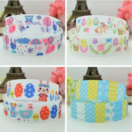 10 Yards 22mm 7/8" Easter eggs rabbit owl chevron Printed grosgrain ribbon hair bow Headwear DIY hair accessories retail B0929
