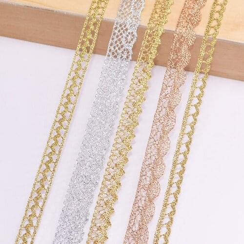 5/10yard 7-24mm Rose Gold Silver Lace Fabric Embroidered Lace Trim Ribbons For DIY Craft Sewing Wedding Dress Decoration Accesso