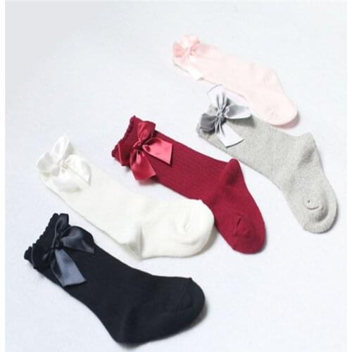 Lovely Baby Girls Kids Knee High Stockings Breathable Soft Cotton Lace Toddler Girl Stockings Big Bow Stockings 1Pcs 2-4Y