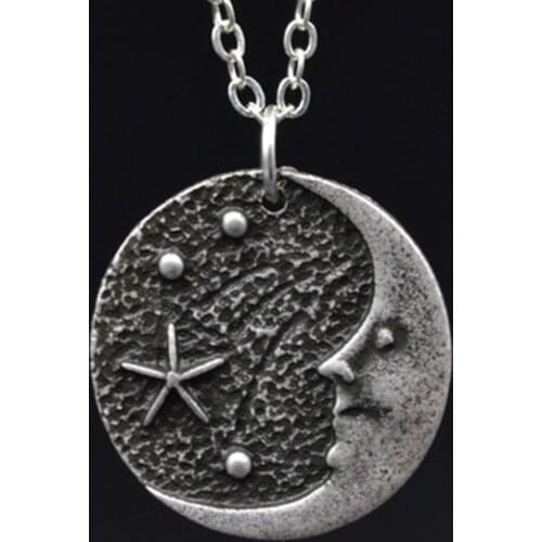 Trendy Norse Viking Jewelry Moon Star Round Pendant Silver-Color Angel Necklace Amulet Retro Necklace Jewelry For Women Gifts