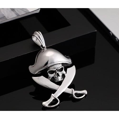 European and American stainless steel Mens jewelry Domineering pirate skull double knife pendant