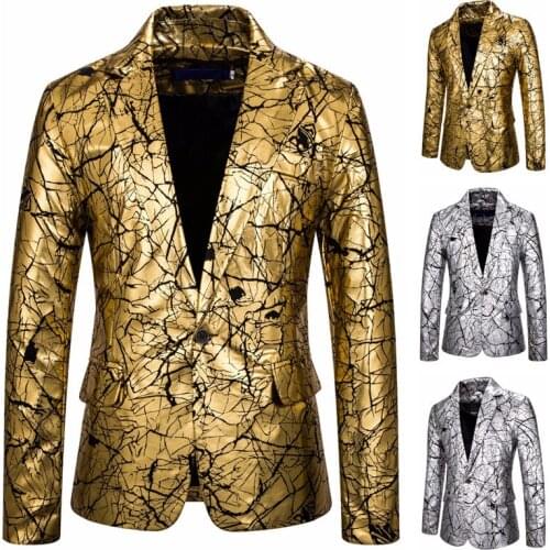 2021 mens one button suit gold stamping crack print suit host performs blazers