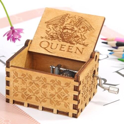 Queen Pattern Music Box Retro Wooden Hand Crank Children Bohemian Rhapsody Souvenir Christmas Gifts Party Decoration
