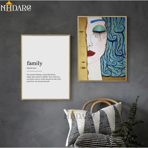 NHDARC Canvas Print Painting Art Gustav Klimt Flower Text Letter Modern Home Decoration Painting Wall Picture for Living Room