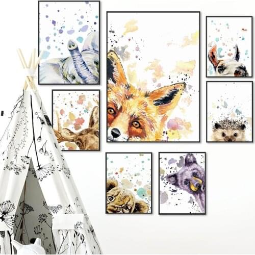 Nordic Posters And Prints Colorful Fox Elephant Deer Hedgehog Wall Art Canvas Painting Nursery Wall Pictures For Kids Room Decor