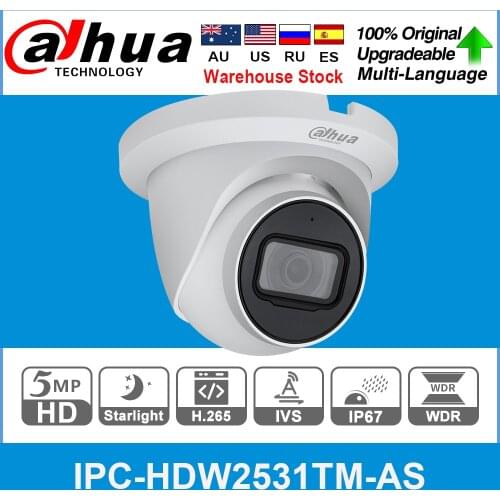 Original Dahua IPC-HDW2531TM-AS 5MP POE Built-in Mic SD Card Slot H.265+ 30M IR IVS WDR Onvif IP67 Starlight Eyeball IP Camera
