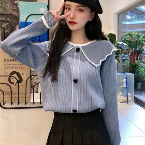 Autumn Spring Style Women Knitted Pullover Tops Lady Casual Long Sleeve Peter Pan Collar Sweater Pullover ZZ1131