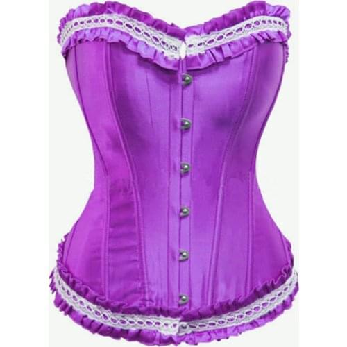 Girls Satin Lace Trim Overbust Corset Dancer Showgirl Barlesque Corsets and Bustiers Lingerie Tops Waist Cincher 2650 size M