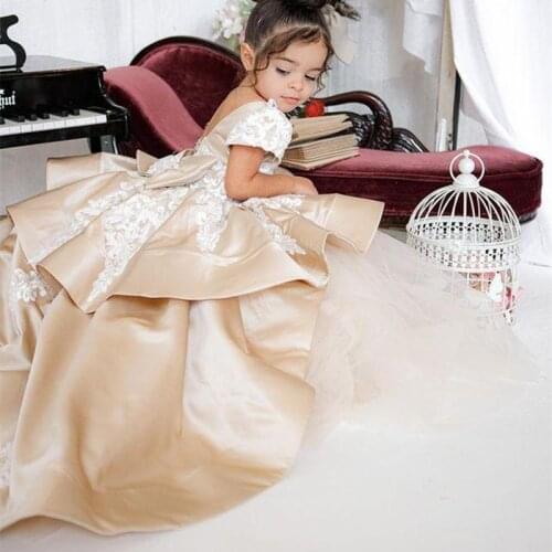 Special Occasion Flower Girl Dresses for Wedding Cute Shiny Formal Long Pageant Gowns For Girls with Bows