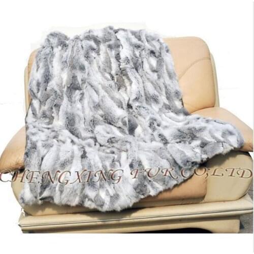 CX-D-12/Z 150x200cm Custom Made Patchwork Rabbit Real Fur Throw Blanket