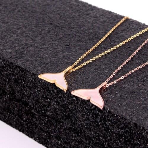Stainless Steel Love White Shell fishtail Shape Geometry Pendant Necklace Rose Gold Color Women Lady Wedding Party Gift