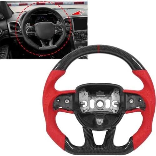 Carbon Fiber Steering Wheel Red Nappa Perforated Leather Fit for Dodge Challenger/Charger SRT HELLCAT 2015-2020