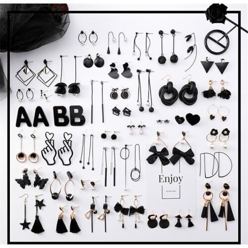 Korean Long Tassel Drop Earrings for Women Fashion Girl Black Geometry Dangle Earring Simple Cold Style Jewelry 2019