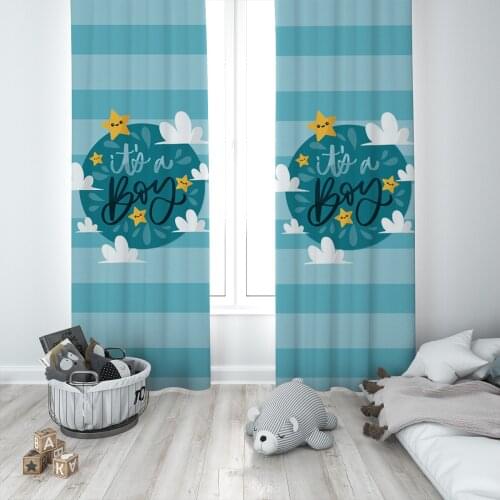 Curtains Children 3D Printed Decorative Items Home Childrens Room Blue Boy Star Model 1358