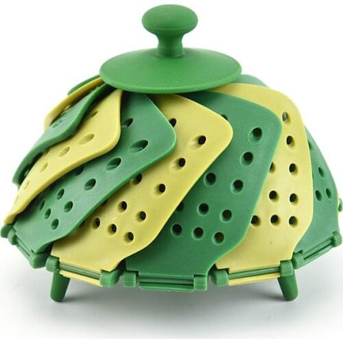 Foldable silicone steamer Cookware Steaming Food Basket Mesh Environmental Food Fruit Vegetable Vapor Cooker Dish Steamer cooker