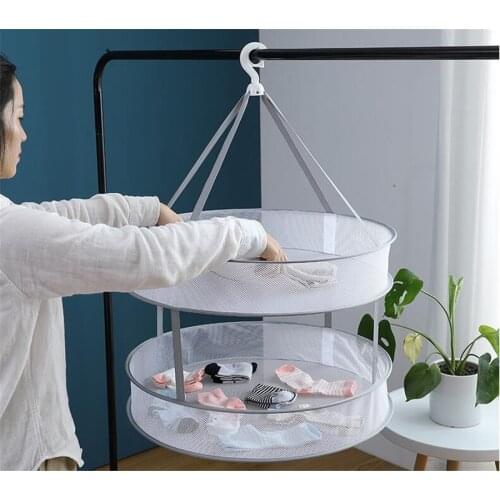 Windproof Clothes Dryer Drying Rack For Sweaters Hanging Laundry Basket Mesh Folding Nets Double Layer